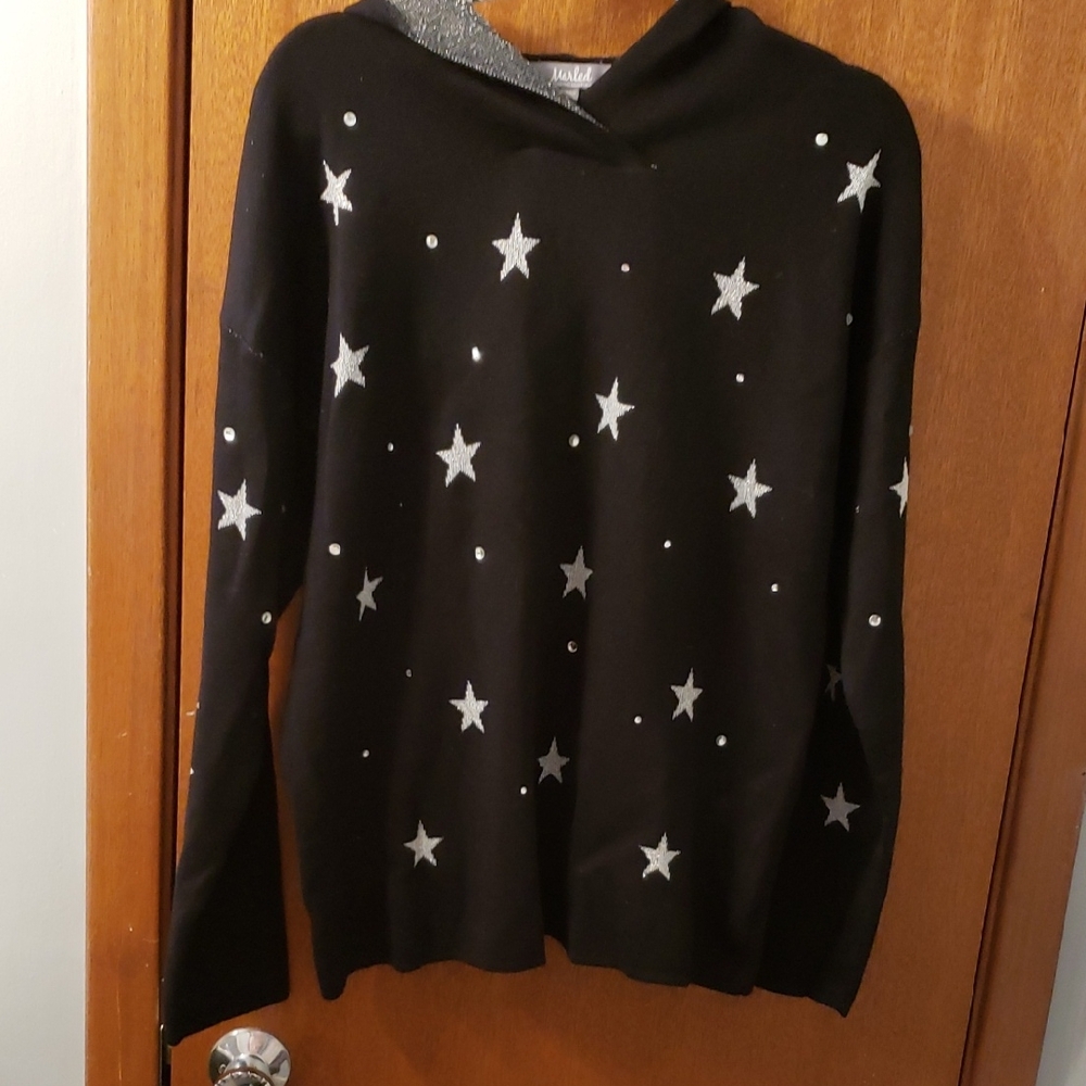 Black Sweater with Silver Stars And Diamonte Studs